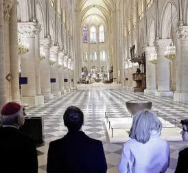 French President Emmanuel Macron visits restored Notre-Dame in Paris