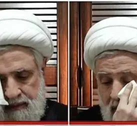 Temporary leader of Hezbollah sweating heavily during video message