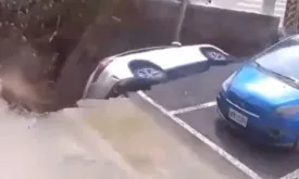 Car Swallowed by Collapsed Road in Taiwan