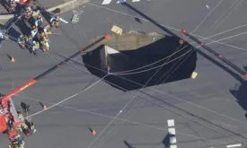 Road Collapsed in Japan: Van Fell into Giant Sinkhole