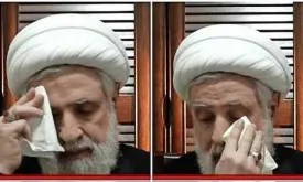 Temporary leader of Hezbollah sweating heavily during video message