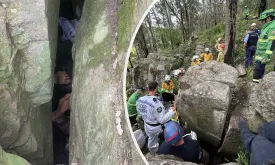 Woman trapped upside down under heavy rocks for seven hours trying to retrieve phone