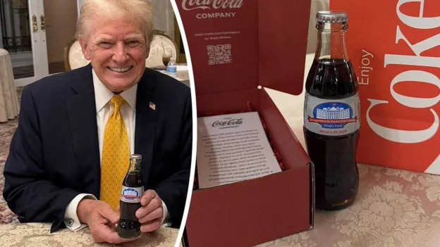 Donald Trump Receives Personalized Coca-Cola Bottle to Celebrate Inauguration