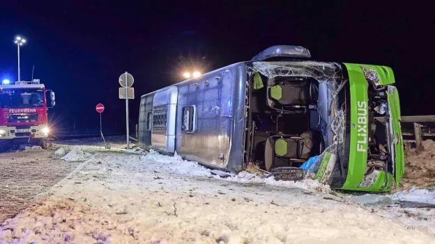 Flixbus involved in fatal accident on snowy road in eastern Germany