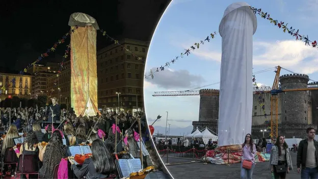 Naples in Uproar over Enormous Artwork with Very Unique Shape